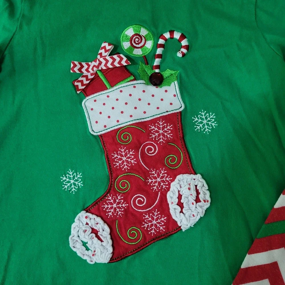 Good Lad Girls Green Christmas Stocking Tunic and Chevron Leggings Set 6/6X